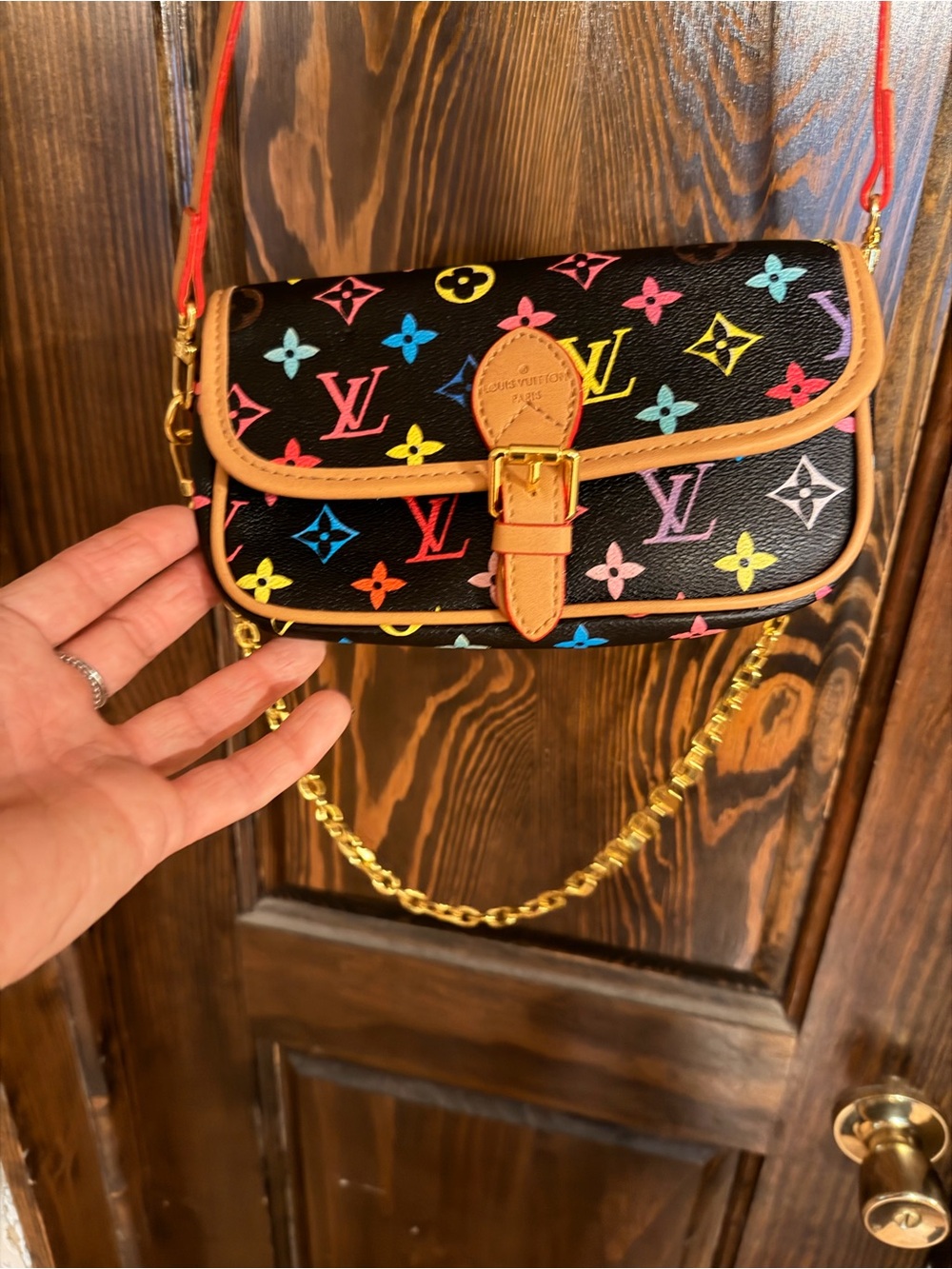 Black Multicolor Monogram Crossbody with Gold Chain
